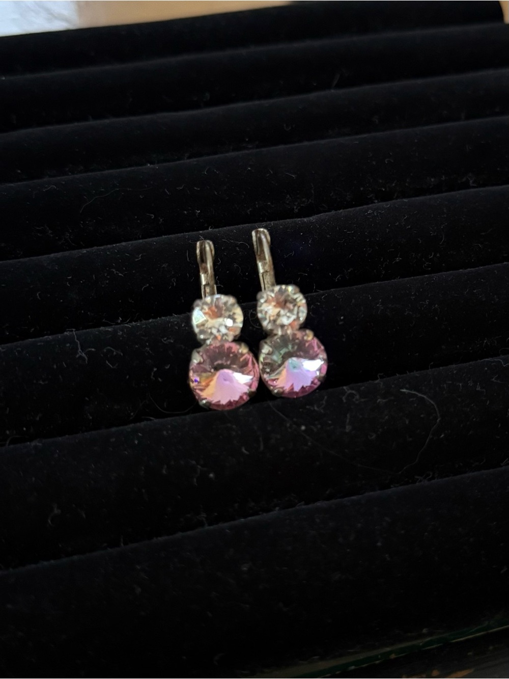 Purple/Green Crystal Drop Earrings - Sparkling Double Stone Dangle